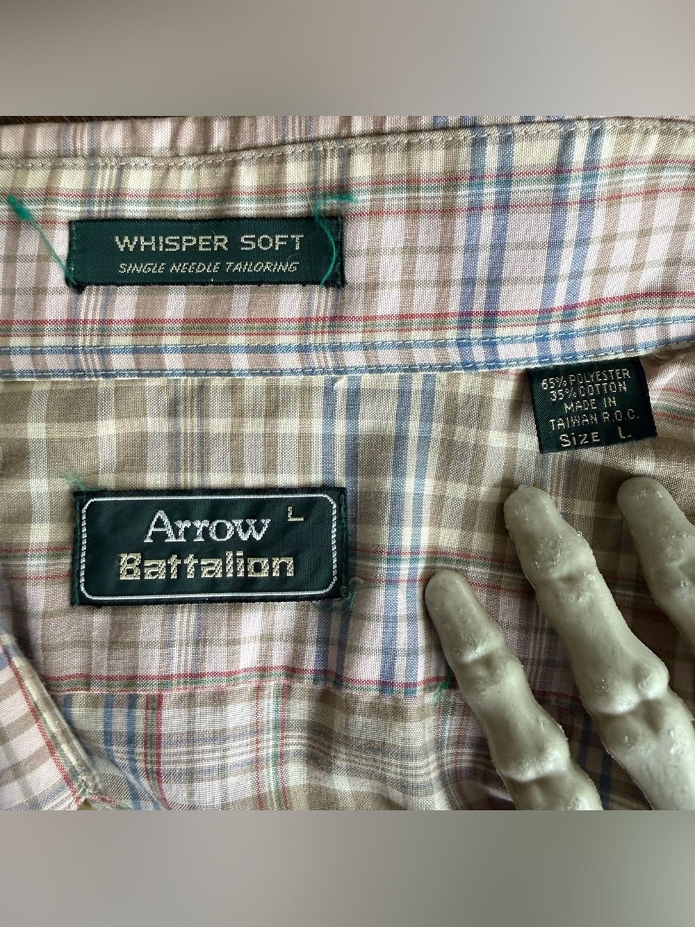 Vintage 80s Cropped Boxy Plaid S/S Button Down Shirt Arrow ~ Size Large - Picture 7 of 9